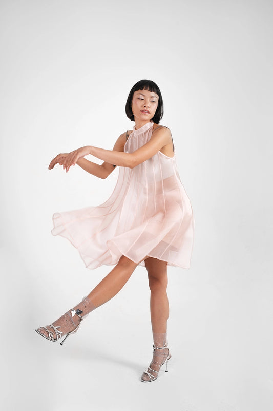 ORGANZA FLARE DRESS IN BLUSH