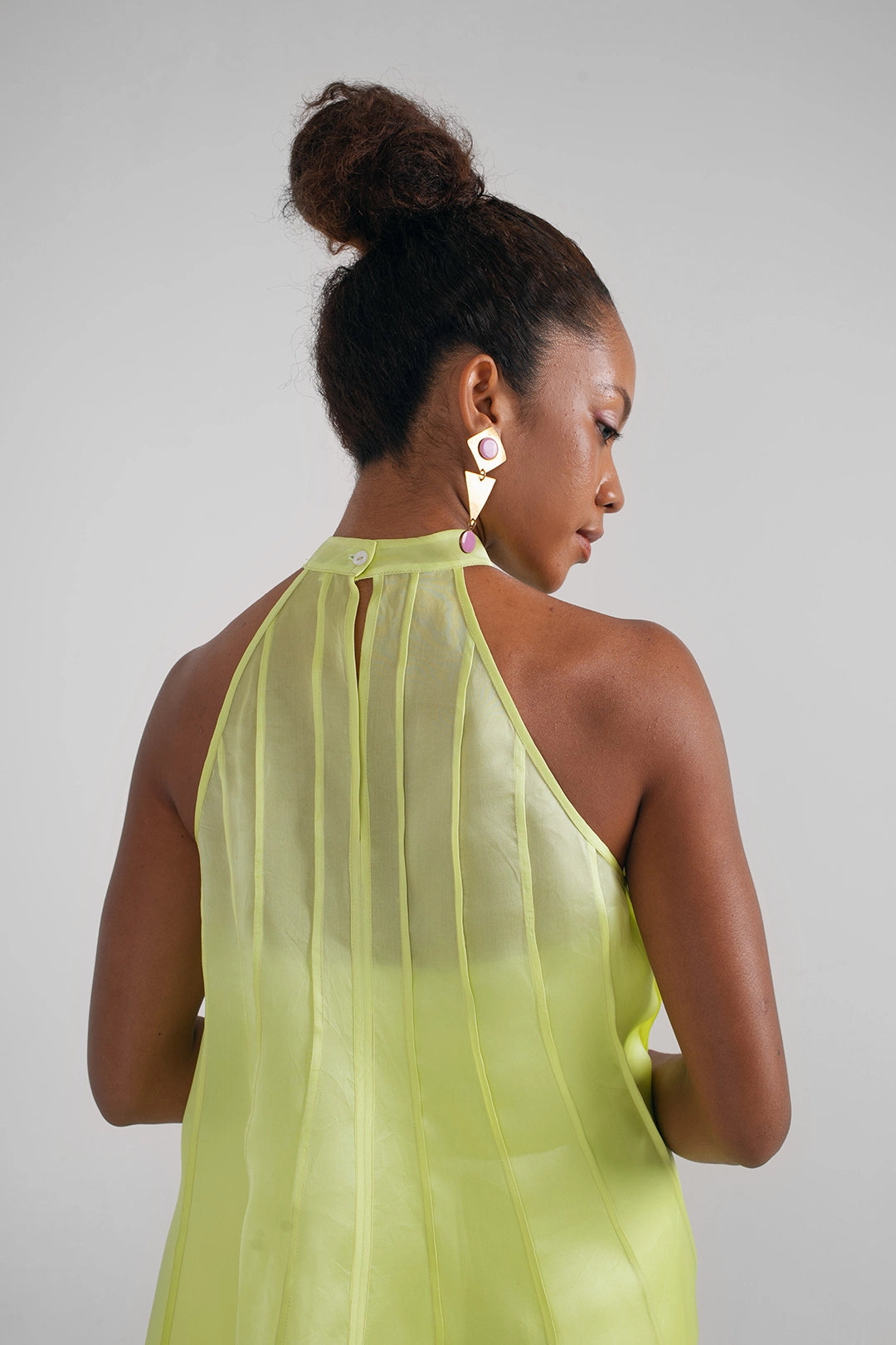 ORGANZA FLARE DRESS IN CHARTREUSE