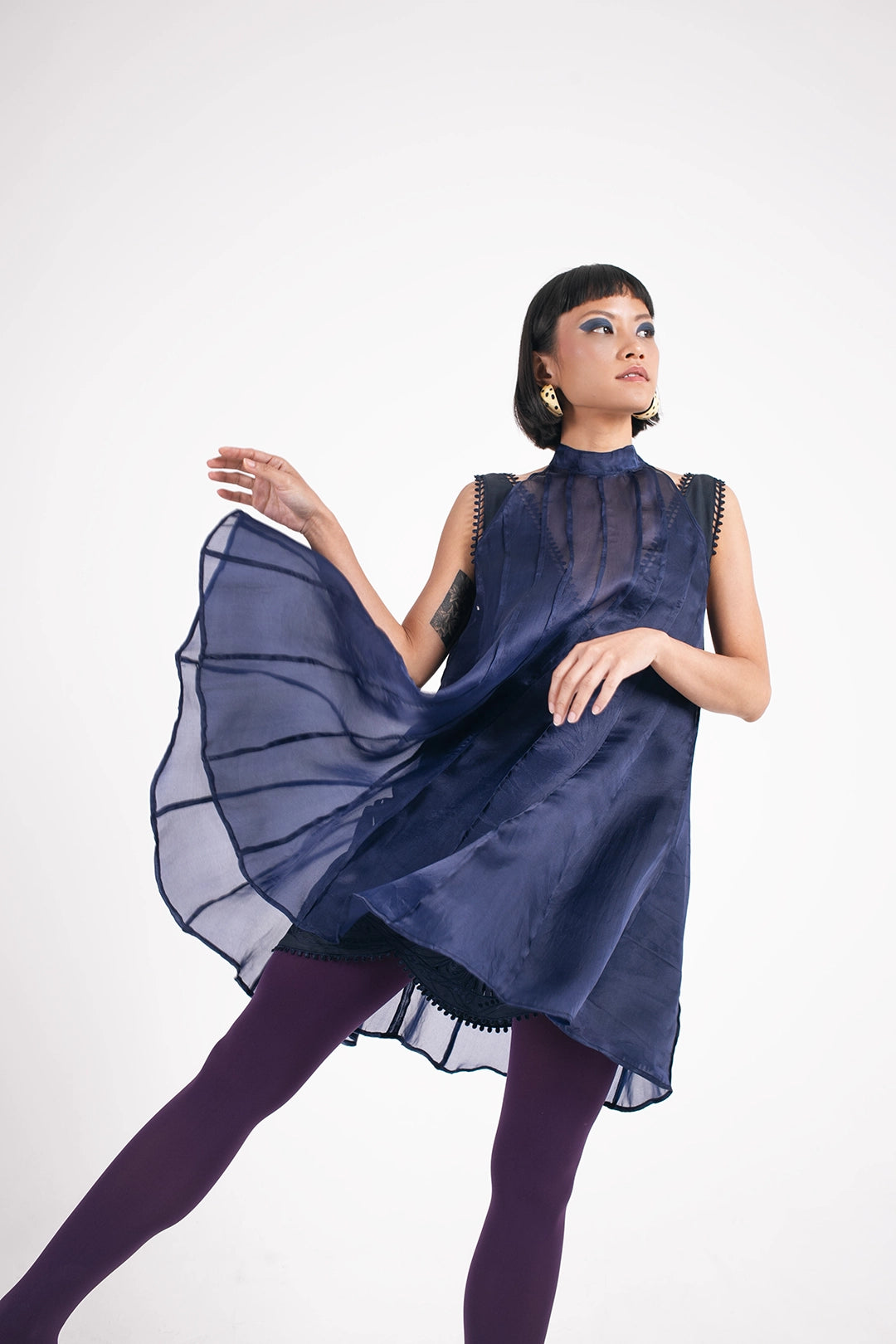ORGANZA FLARE DRESS IN NAVY