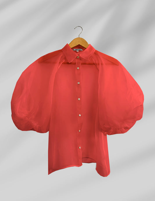 ORGANZA PUFF SLEEVE BLOUSE IN SCARLET