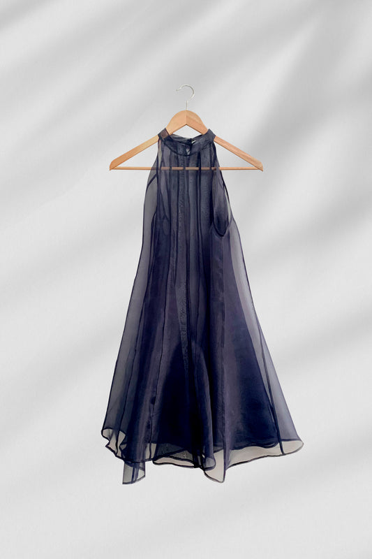 ORGANZA FLARE DRESS IN DARK NAVY