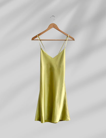 SILK SLIP DRESS IN CHARTREUSE