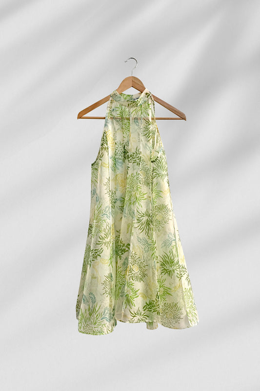 ORGANZA FLARE DRESS IN PATTERN GREEN
