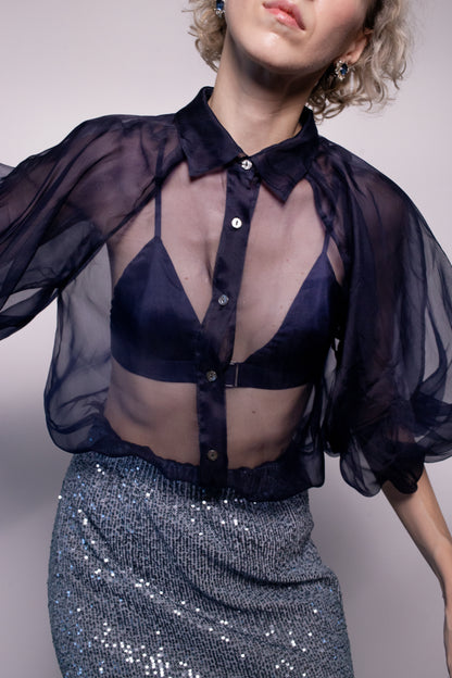 SILK BRA TOP IN NAVY
