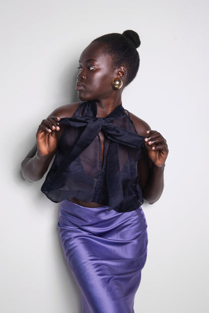 ORGANZA CROP TOP IN DARK NAVY