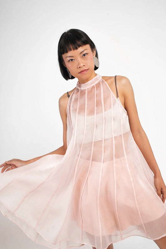 ORGANZA FLARE DRESS IN BLUSH