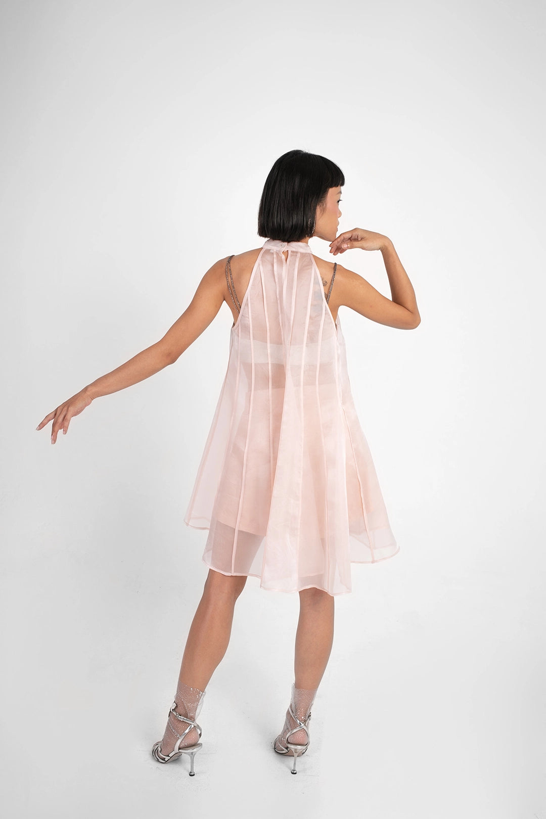 ORGANZA FLARE DRESS IN BLUSH