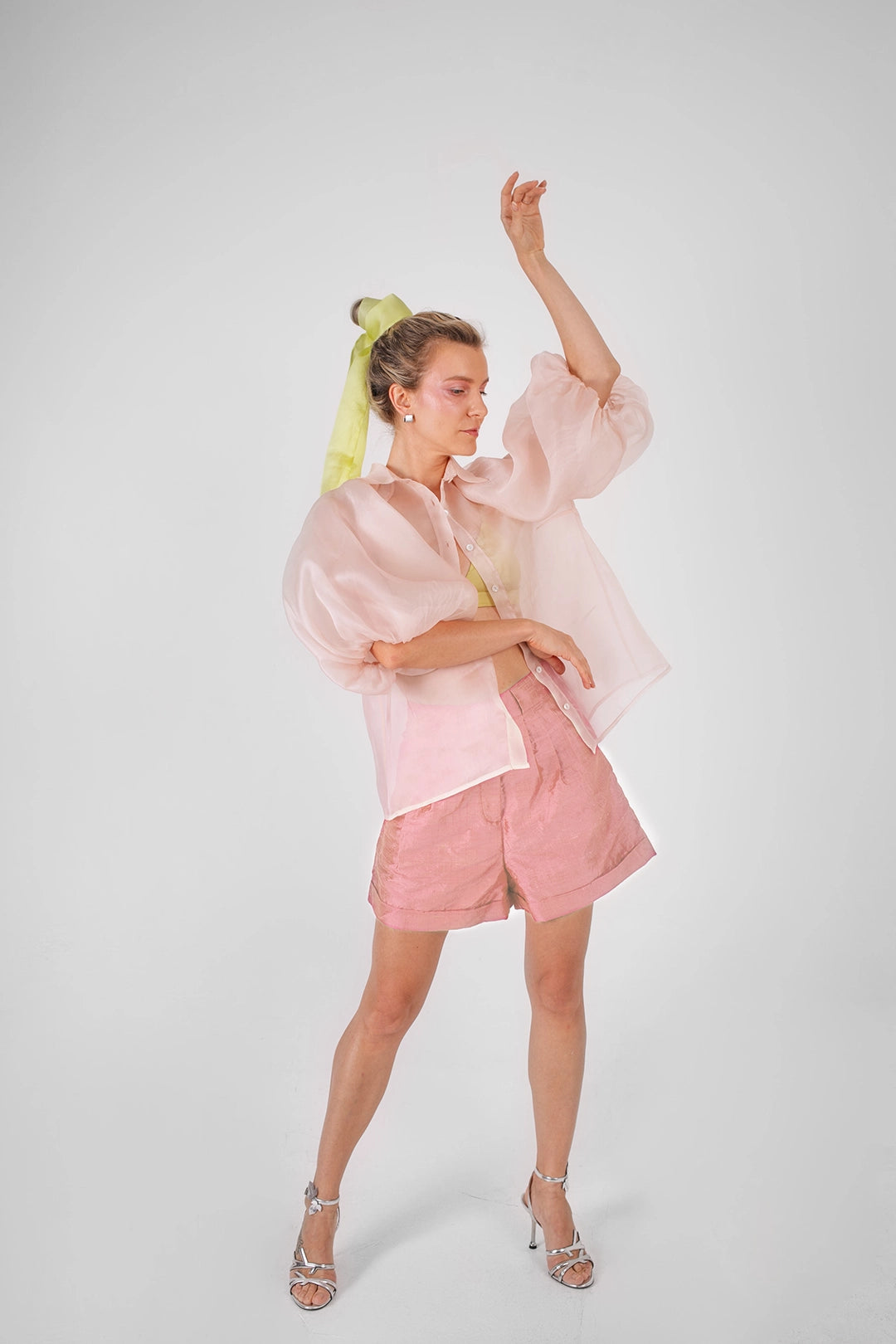 ORGANZA PUFF SLEEVE BLOUSE IN BLUSH