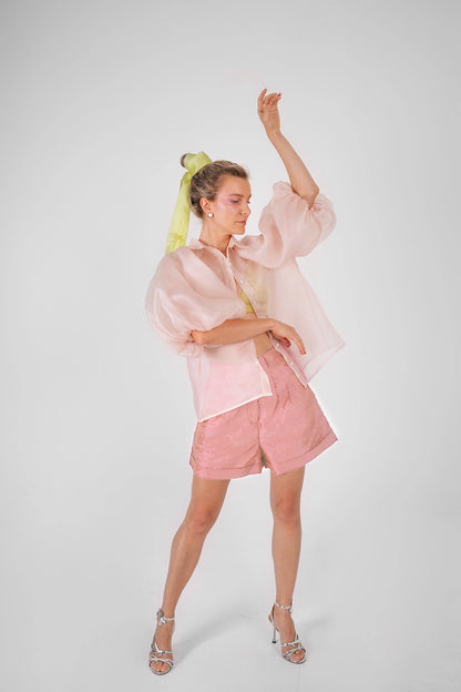 ORGANZA PUFF SLEEVE BLOUSE IN BLUSH
