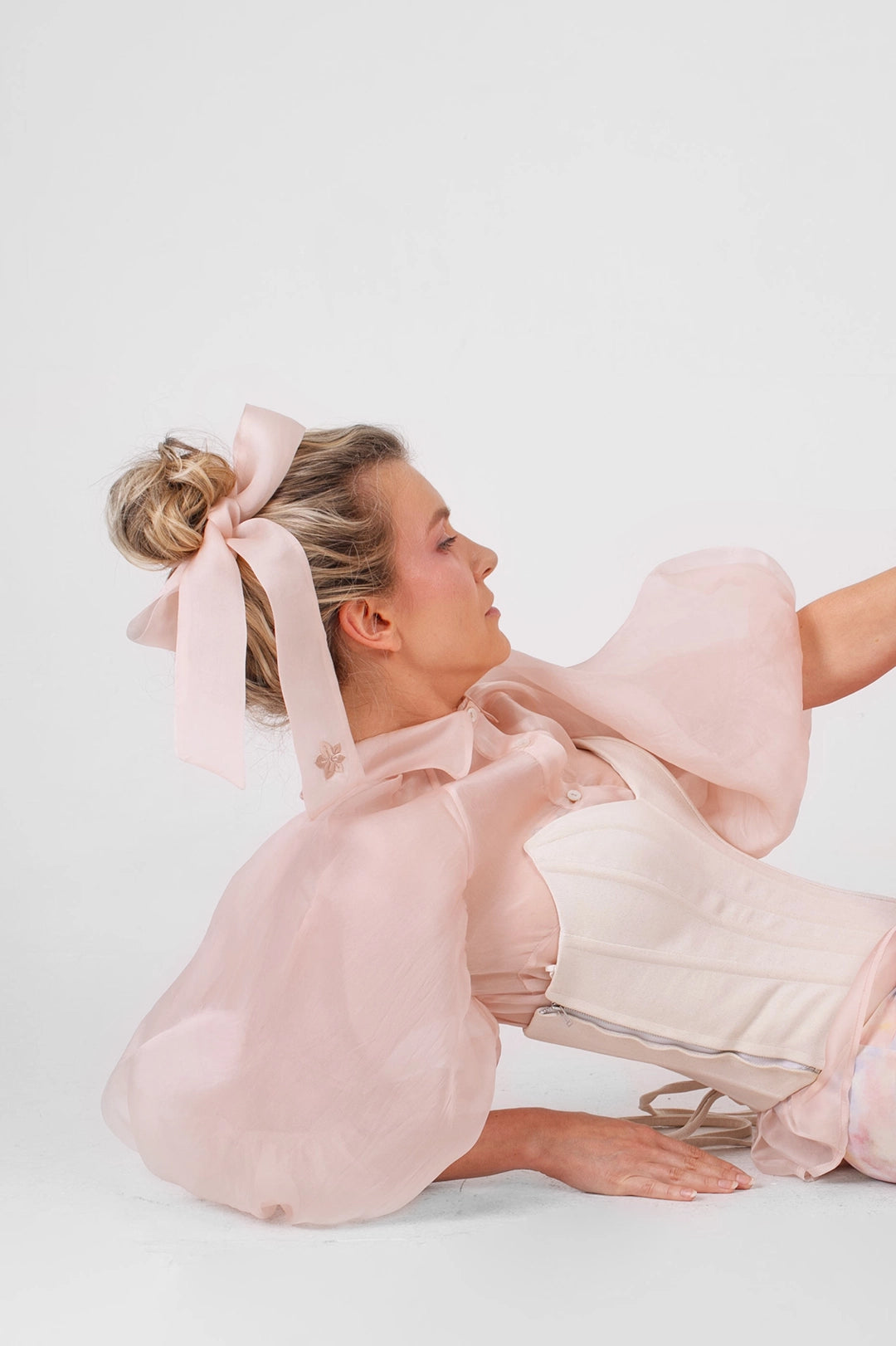 ORGANZA PUFF SLEEVE BLOUSE IN BLUSH