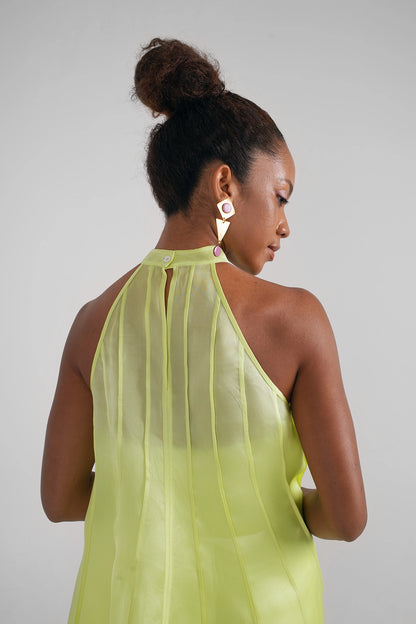 ORGANZA FLARE DRESS IN CHARTREUSE