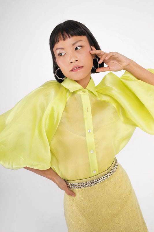 ORGANZA PUFF SLEEVE BLOUSE IN CHARTREUSE