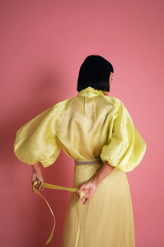 ORGANZA PUFF SLEEVE BLOUSE IN CHARTREUSE