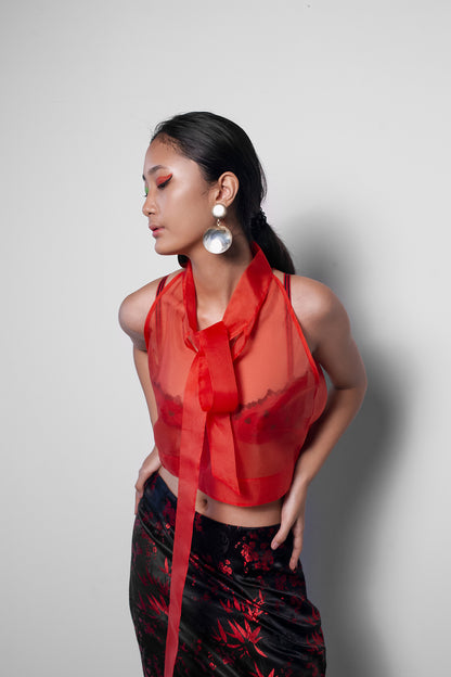ORGANZA CROP TOP IN SCARLET