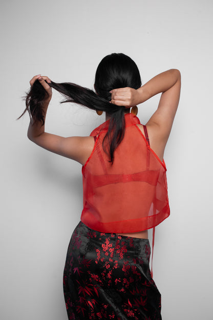ORGANZA CROP TOP IN SCARLET