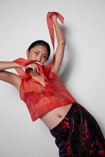 ORGANZA CROP TOP IN SCARLET