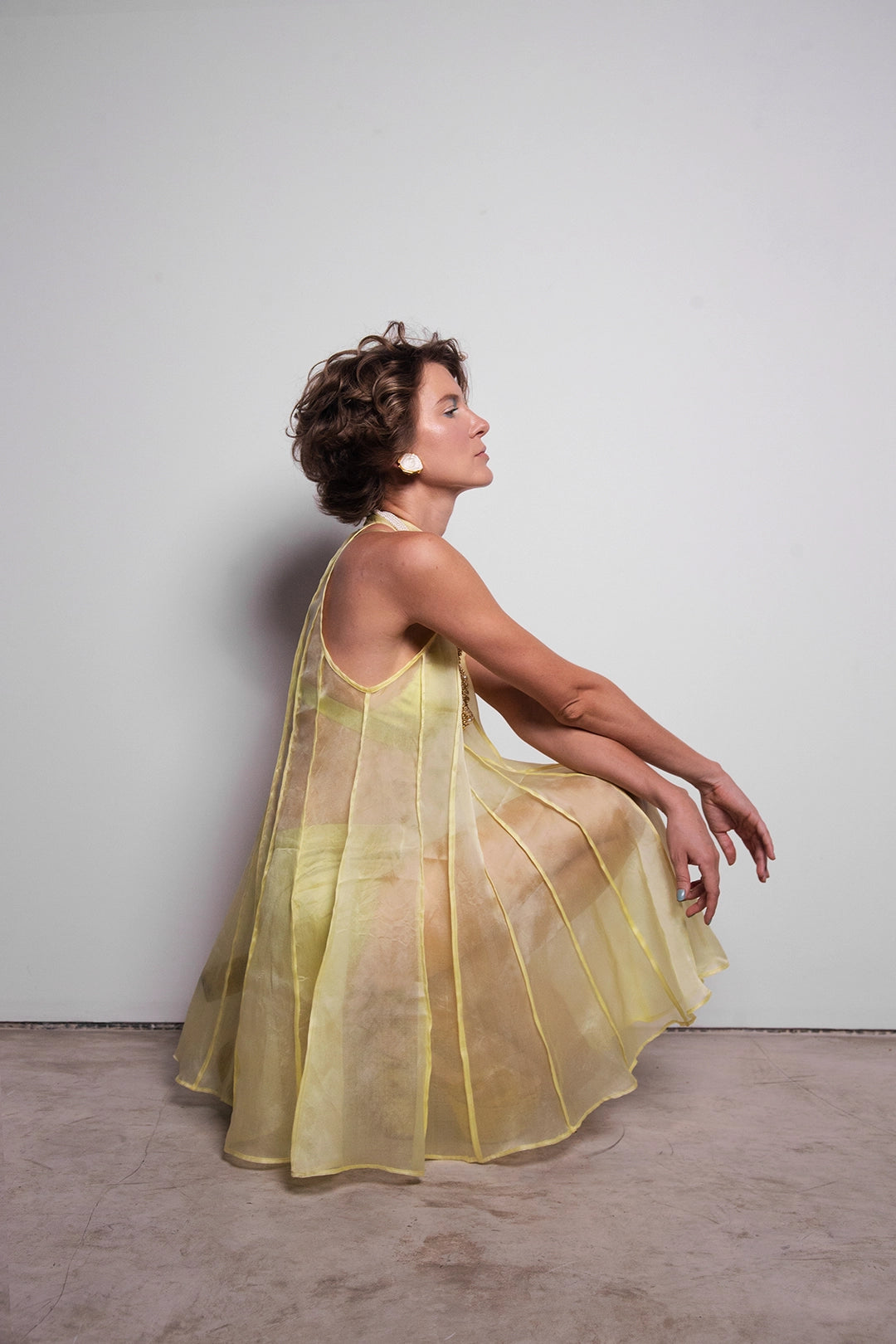 FLARE DRESS ORGANZA SILK FEMALE CITRON YELLOW Les Objets Sublimes FLARE DRESS ORGANZA SILK FEMALE CITRON YELLOW Les Objets Sublimes