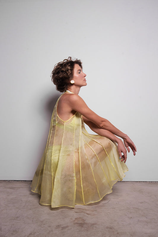 ORGANZA FLARE DRESS IN CITRON