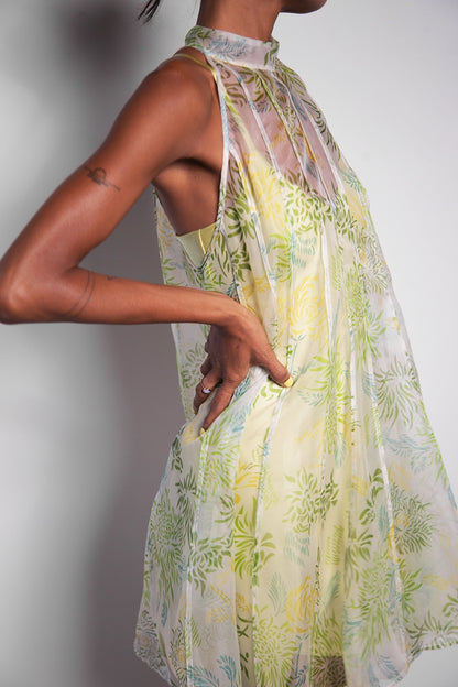 ORGANZA FLARE DRESS IN PATTERN GREEN